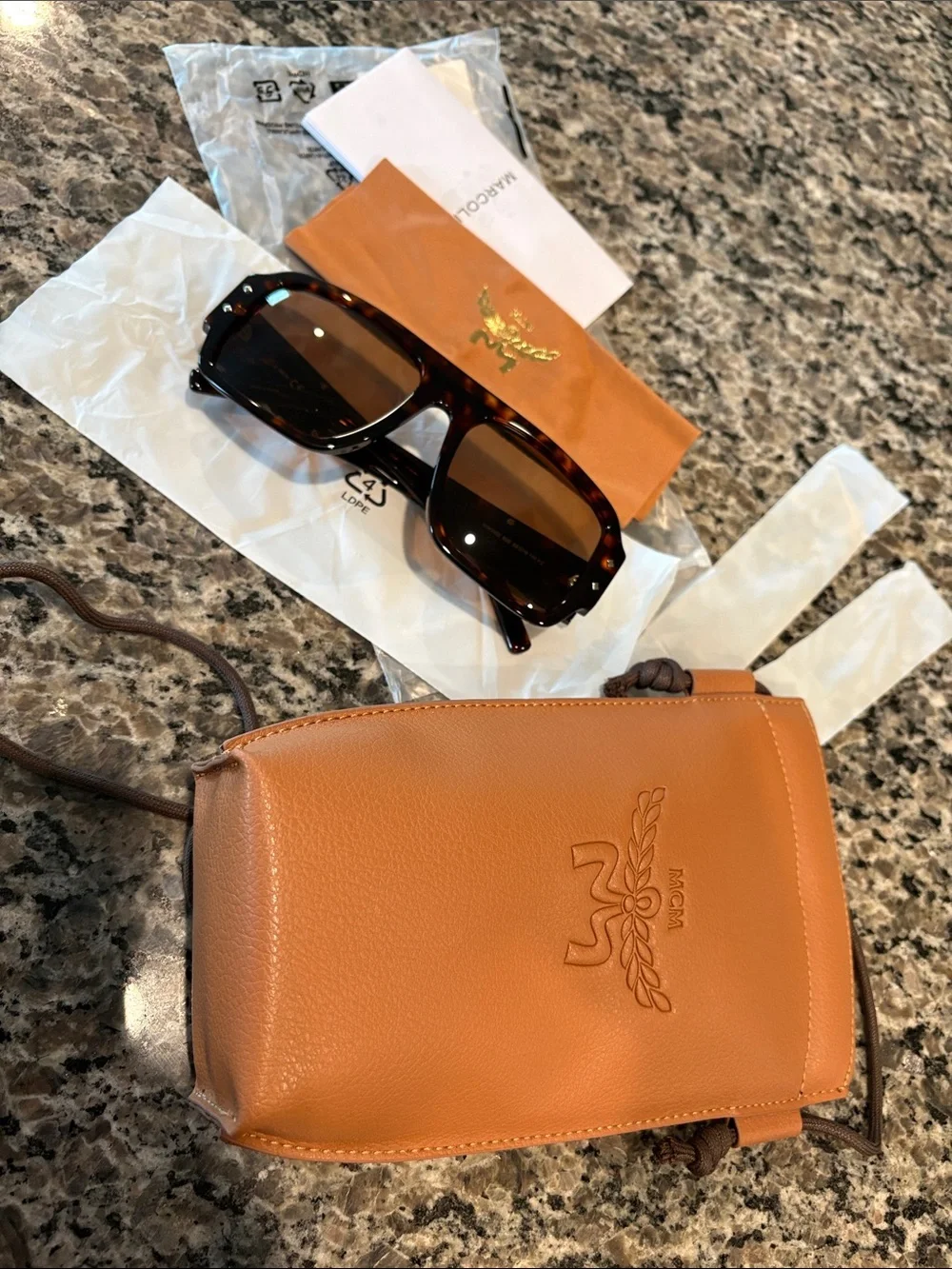 MCM Tortoiseshell Sunglasses with Crossbody Pouch